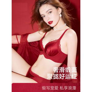 Red zodiac year underwear, small chest gathered, Year of the Horse, no steel ring, adjustable accessory breasts, sexy lace bra